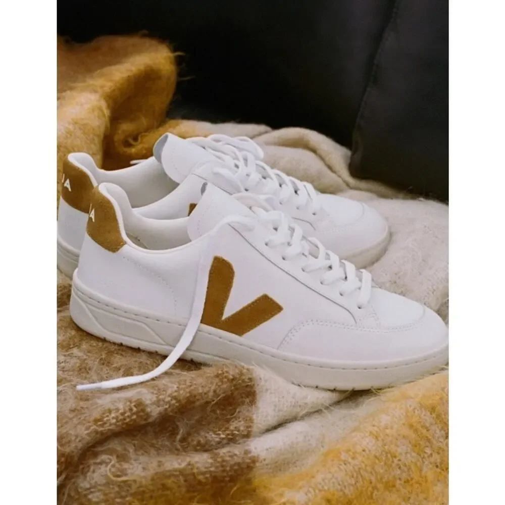 VEJA V-12 Leather White Camel Sneakers Women's Sz. 7